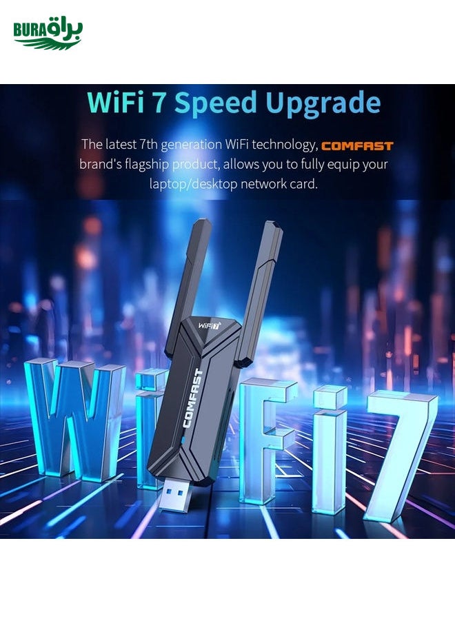 BURAQ - COMFAST CF-983BE WiFi7 Tri-Band 6500Mbps USB Wireless Network Adapter PC Network Card - Image 1