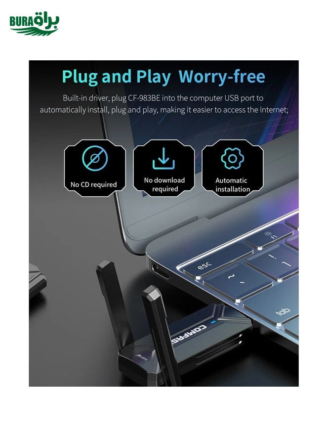 BURAQ - COMFAST CF-983BE WiFi7 Tri-Band 6500Mbps USB Wireless Network Adapter PC Network Card - Image 1