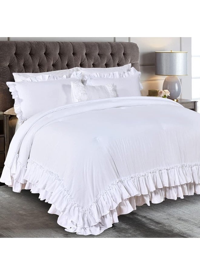 Generic Masaca White Ruffled Shabby Comforter Set King  - Image 1