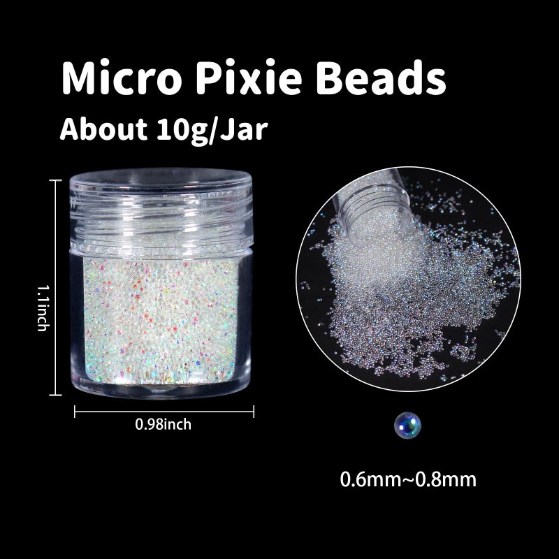 Laza 2 Jars Iridescent Nail Beads, Caviar Beads for Nails, 0.6-0.8mm Micro Pixie Crystals Tiny Nail Gems Glass Bubble Nail Art Rhinestones Colorful Nail Charms for 3D Nail Art Decorations Designs - Image 3