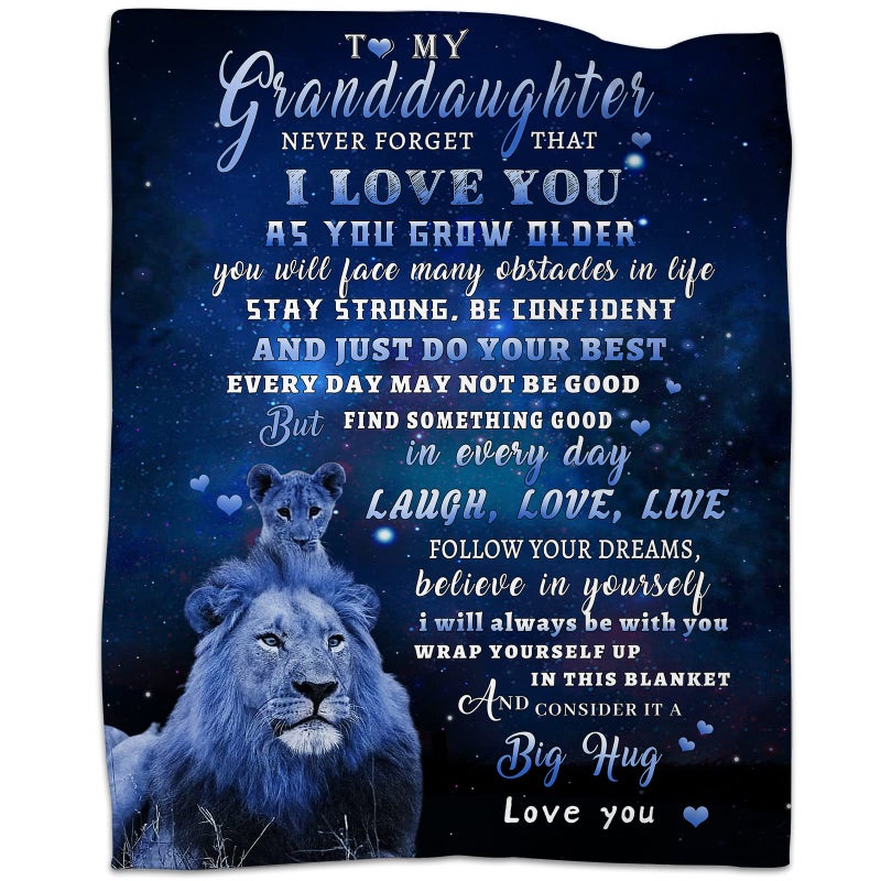 to My Granddaughter Gifts Blanket from Grandpa Blue Lion Blankets for My Granddaughter Gifts from Grandma Grandpa Granddaughters Birthday Gift Super Soft Flannel Blanket for Bed Sofa Decor 50x60