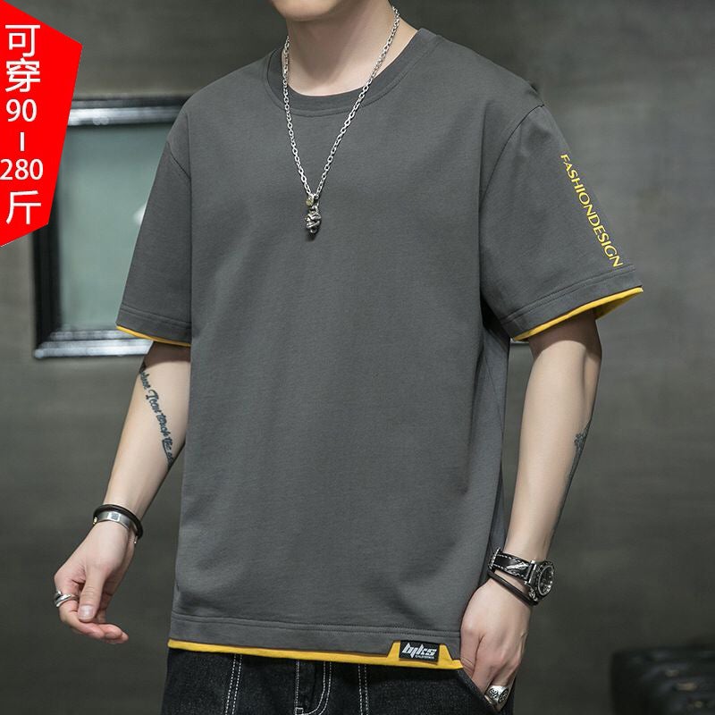 2021 New Summer Short-sleeved T-shirt Men's Extras Large Size Fat Man Loose Half-sleeved Top Base Shirt - Image 2