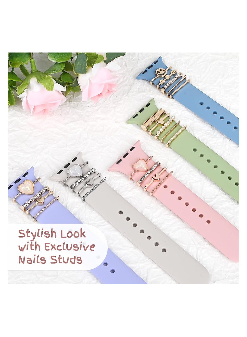 SOLARAE Watch Band Charms Apple Watch, Women Watchband Heart Diamond Loops 38mm 40mm 41mm 42mm 44mm 45mm, Watch Band Accessories for iWatch Series se 8 7 6 5 4 3 2, 4Pcs (No Watch Band) - Image 4