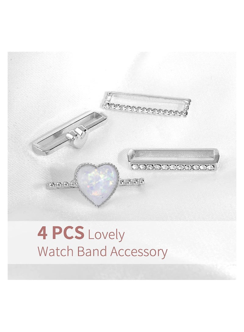 SOLARAE Watch Band Charms Apple Watch, Women Watchband Heart Diamond Loops 38mm 40mm 41mm 42mm 44mm 45mm, Watch Band Accessories for iWatch Series se 8 7 6 5 4 3 2, 4Pcs (No Watch Band) - Image 3