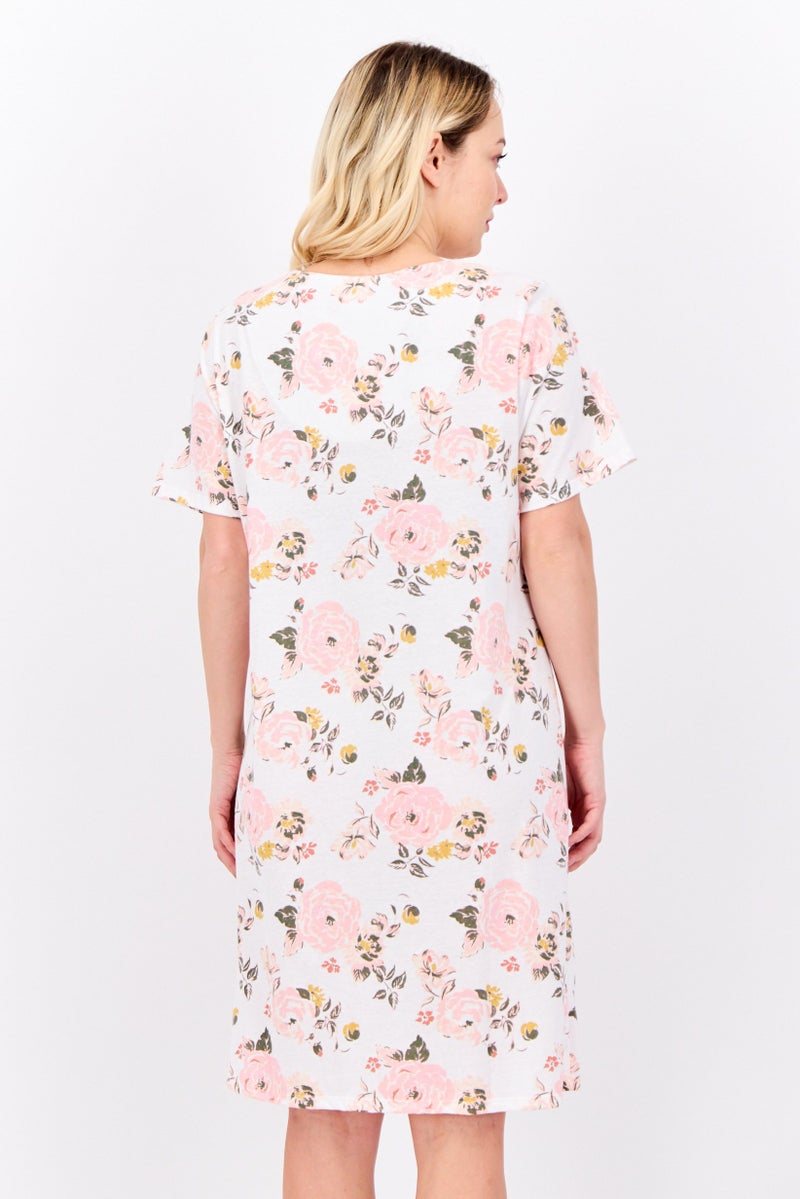 Celestial Dreams Women Floral Print Sleeping Dress, Multicolor - Image 3