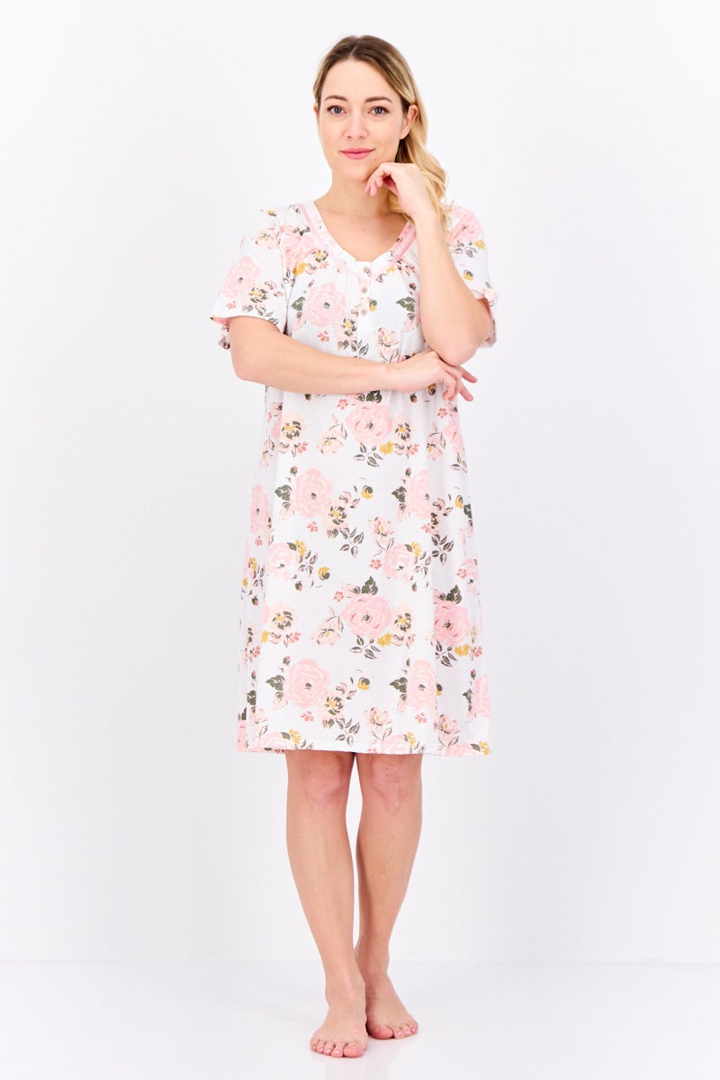 Celestial Dreams Women Floral Print Sleeping Dress, Multicolor - Image 4
