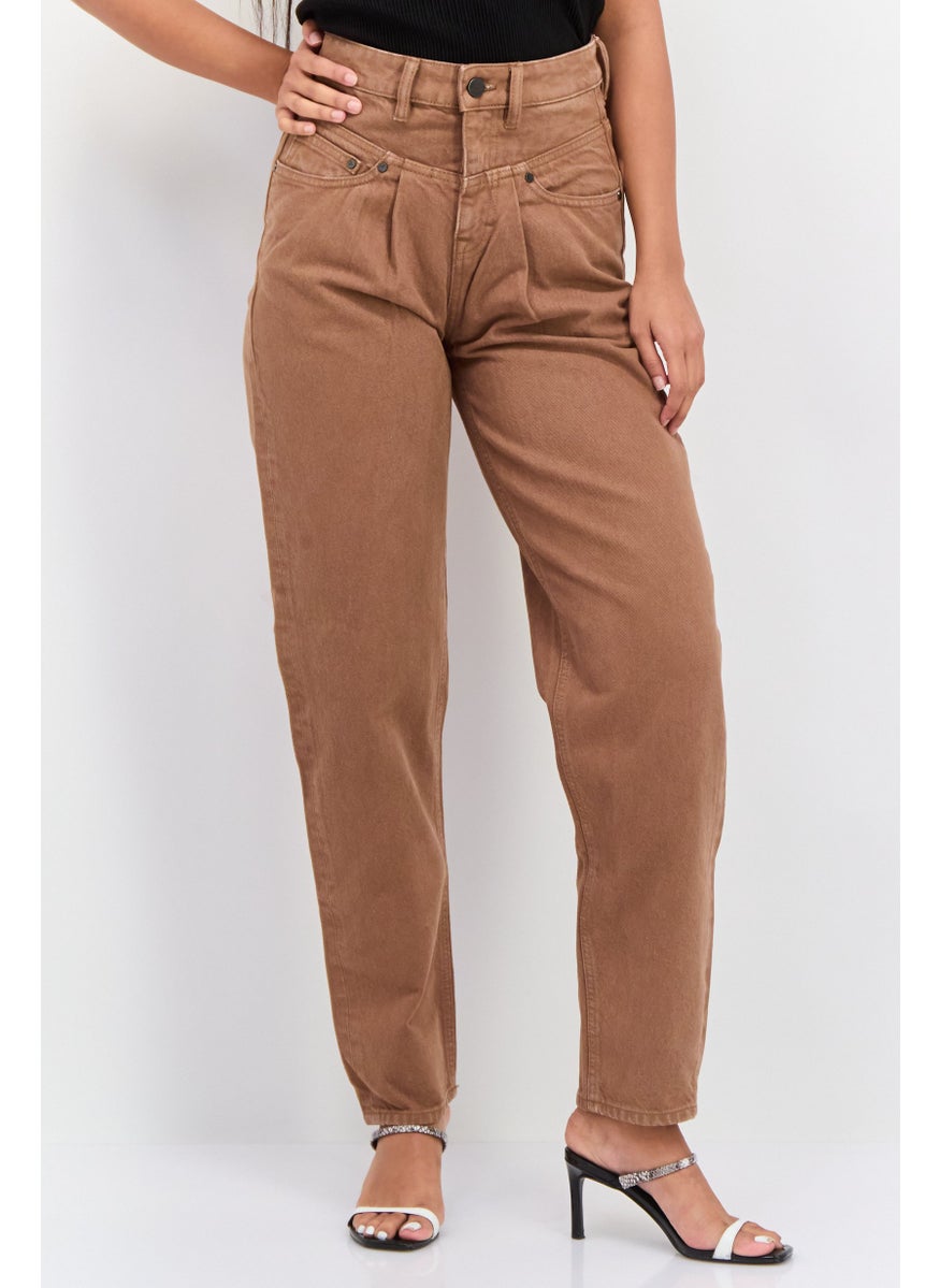 Waven Women 90s Tapered Fit Plain Non Stretch Jeans, Brown  - Image 1