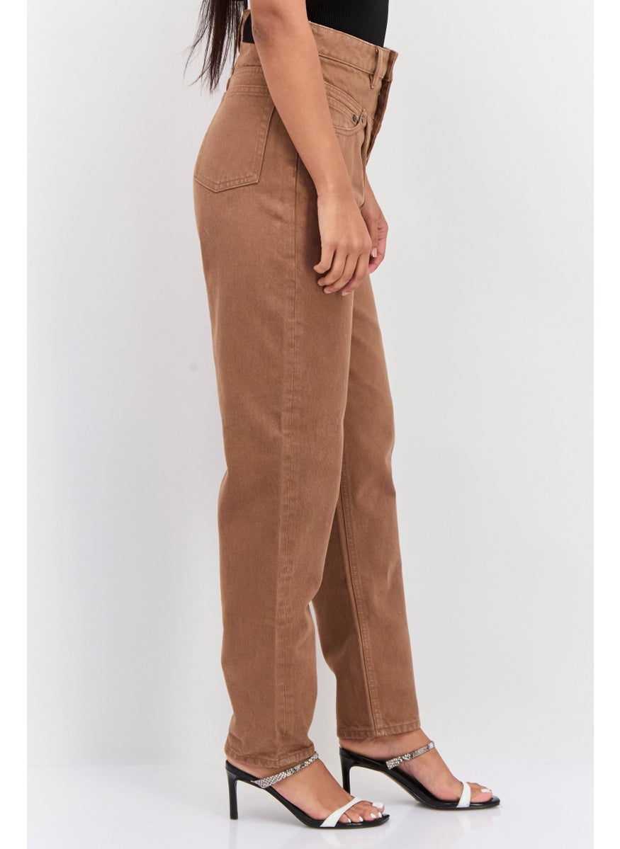 Waven Women 90s Tapered Fit Plain Non Stretch Jeans, Brown  - Image 2