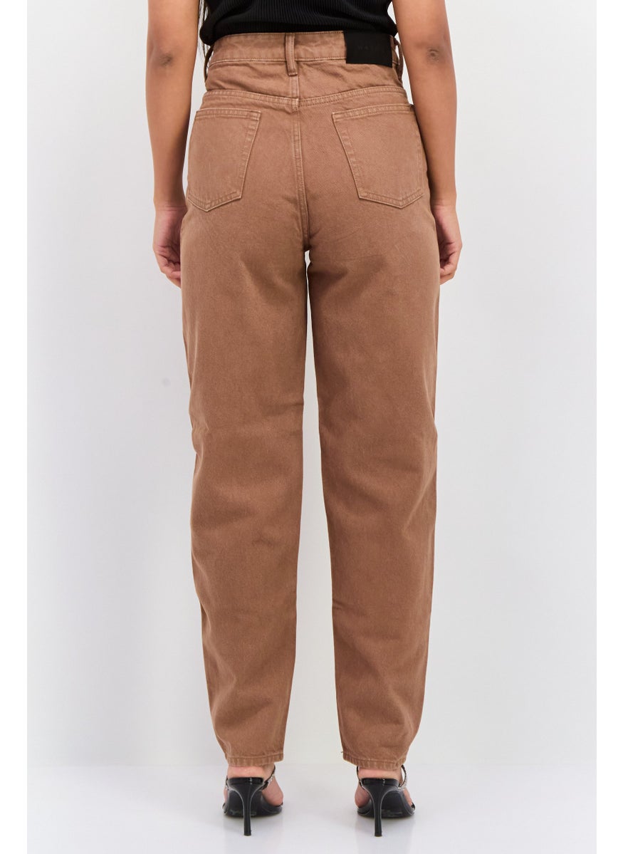Waven Women 90s Tapered Fit Plain Non Stretch Jeans, Brown  - Image 3