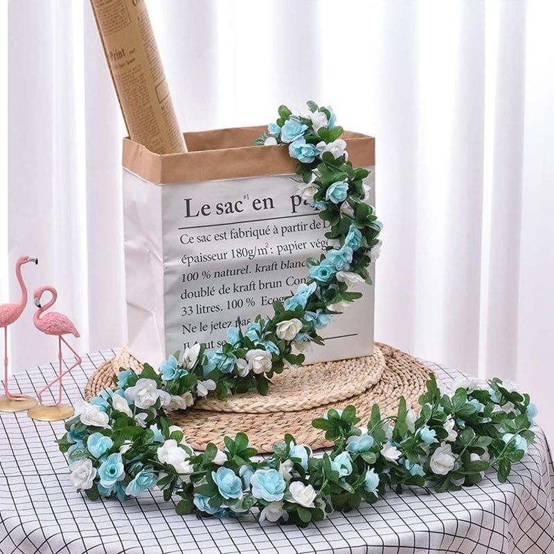 WEISPARK Fake Flowers - 4pcs 8.2 FT Artificial Rose Vine Flower Plants Hanging Rose Ivy for Home Hotel Office Wedding Party Garden Craft Art Décor (Blue&White) - Image 5