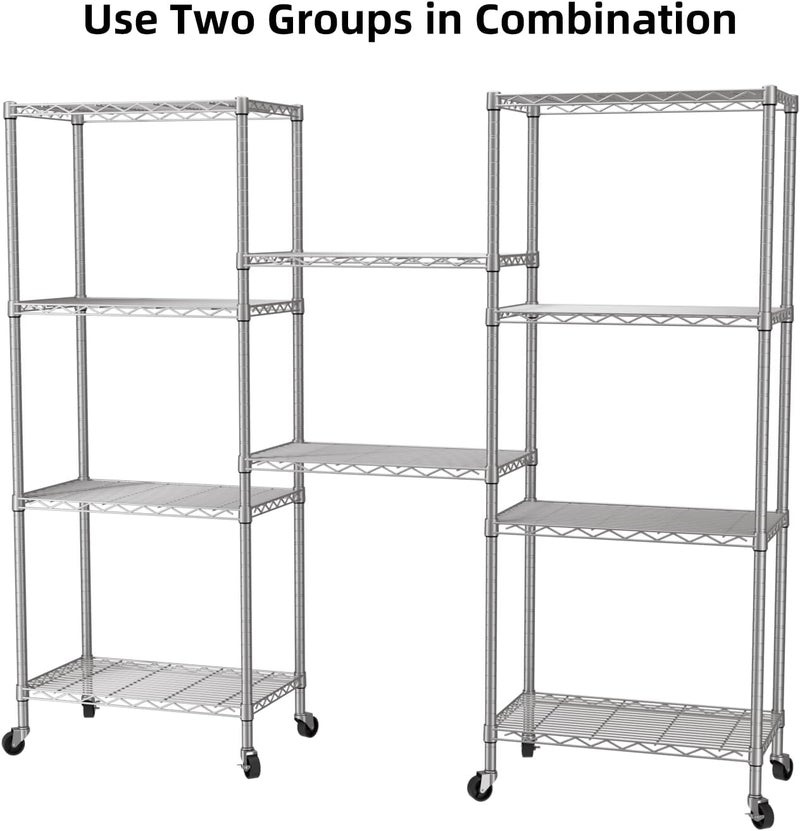 SINGAYE 5 Shelves Storage Shelf Wire Closet Bathroom Organizers Metal Pantry Kitchen Garage Shelving Unit Laundry Room Organization Home Rack Net Basket White with Wheels - Image 5