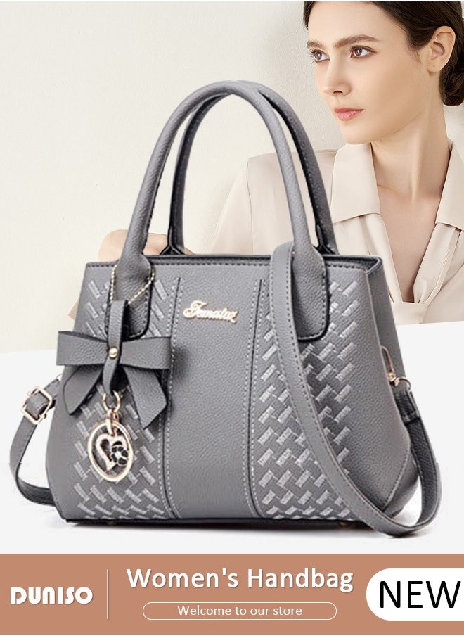 DUNISO - Women's Fashion Handbag Faux Leather Crossbody Bag For Women Large Capacity Bow Trim Tote Bags Top Handle Satchel Fashionable Travel Shoulder Bag For Ladies - Image 1