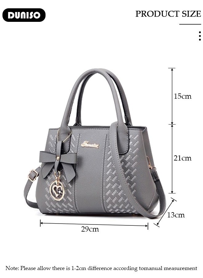 DUNISO - Women's Fashion Handbag Faux Leather Crossbody Bag For Women Large Capacity Bow Trim Tote Bags Top Handle Satchel Fashionable Travel Shoulder Bag For Ladies - Image 1