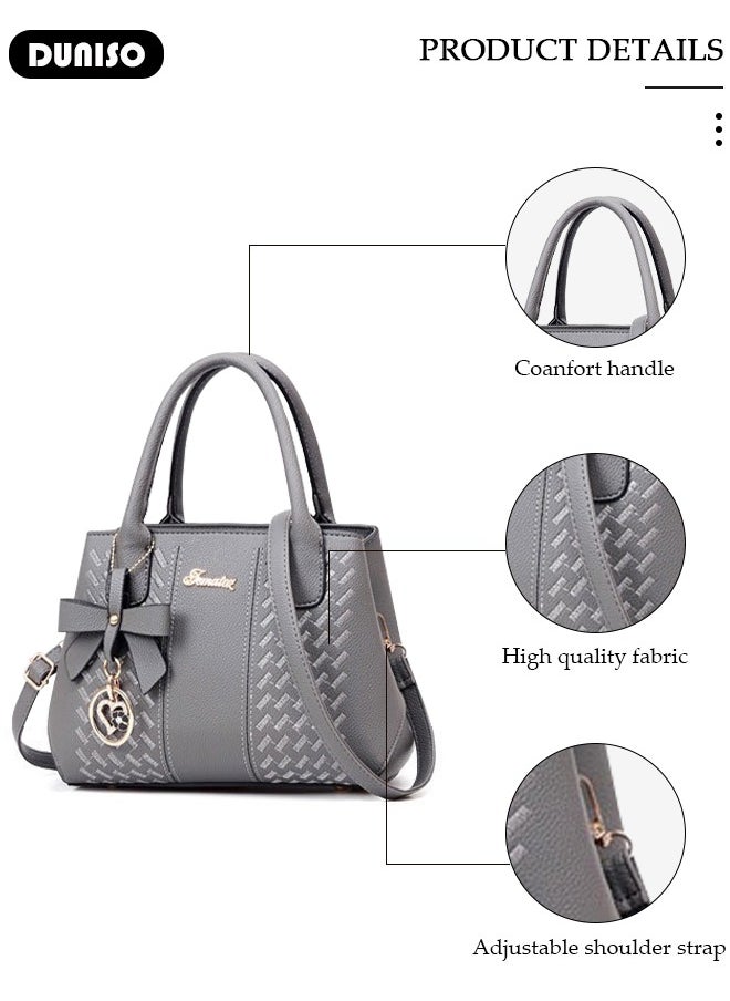 DUNISO - Women's Fashion Handbag Faux Leather Crossbody Bag For Women Large Capacity Bow Trim Tote Bags Top Handle Satchel Fashionable Travel Shoulder Bag For Ladies - Image 1