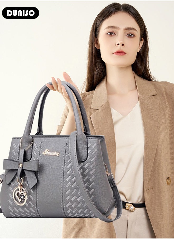 DUNISO - Women's Fashion Handbag Faux Leather Crossbody Bag For Women Large Capacity Bow Trim Tote Bags Top Handle Satchel Fashionable Travel Shoulder Bag For Ladies - Image 1