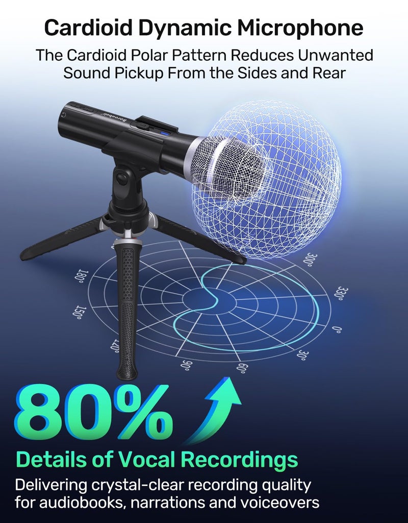 Borenbuir Audiobook Recording Equipment for Home, USB/XLR Dynamic Microphone, Noise-Canceling Handheld, Studio Mic Kit, Ideal for Reading Aloud, Narration, Voice-Over Work - Image 3