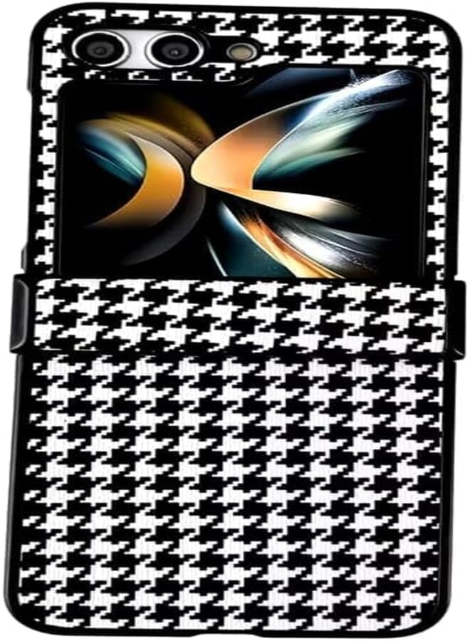 Next Next Store Compatible with Samsung Galaxy Z Flip 5 Case, Premium Leather & PC Material, Shockproof, Anti-Scratch, Full Body Protection - Stylish & Stylish Design (White Black White)