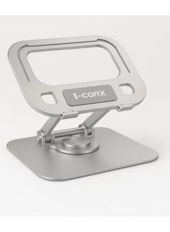 اي-كونكس حامل لابتوب وتابلت ألومنيوم I-conx أصلي - دوران 360 درجة، ارتفاع وزاوية قابلة للتعديل، تصميم مريح (Ergonomic)، قابل للطي مع فتحات تبريد، متوافق مع أجهزة حتى 17 بوصة - فضي - Image 1