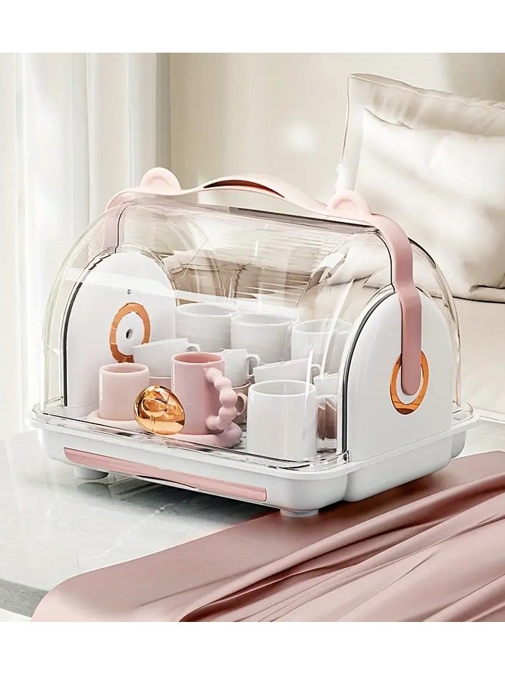 Little tots Baby Desktop Storage Box With Lid, Dustproof Bottle, Drain Storage Rack, Baby Tableware, Food Supplement Tool, Finishing And Storage Pink Color  - Image 1