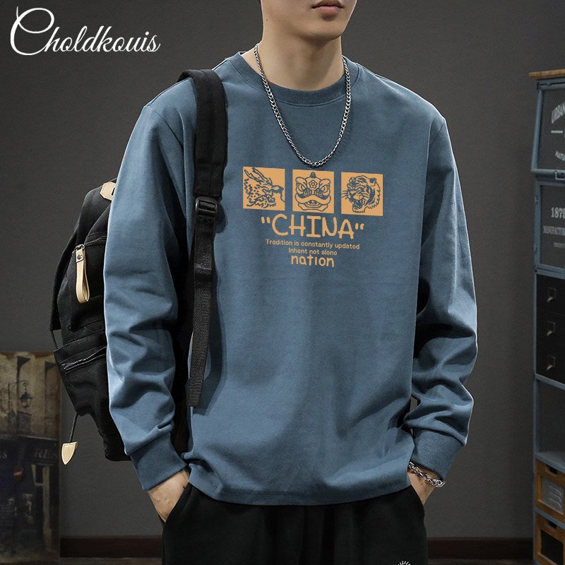 260G heavy cotton long-sleeved t-shirt men's spring and autumn 2025 new versatile loose casual top base shirt - Image 1