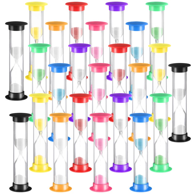 Geelin 24 Pcs Sand Timer Kids Hourglass Acrylic Covered Clock Toothbrush Sand Timer for Classroom SchoolMulticolor