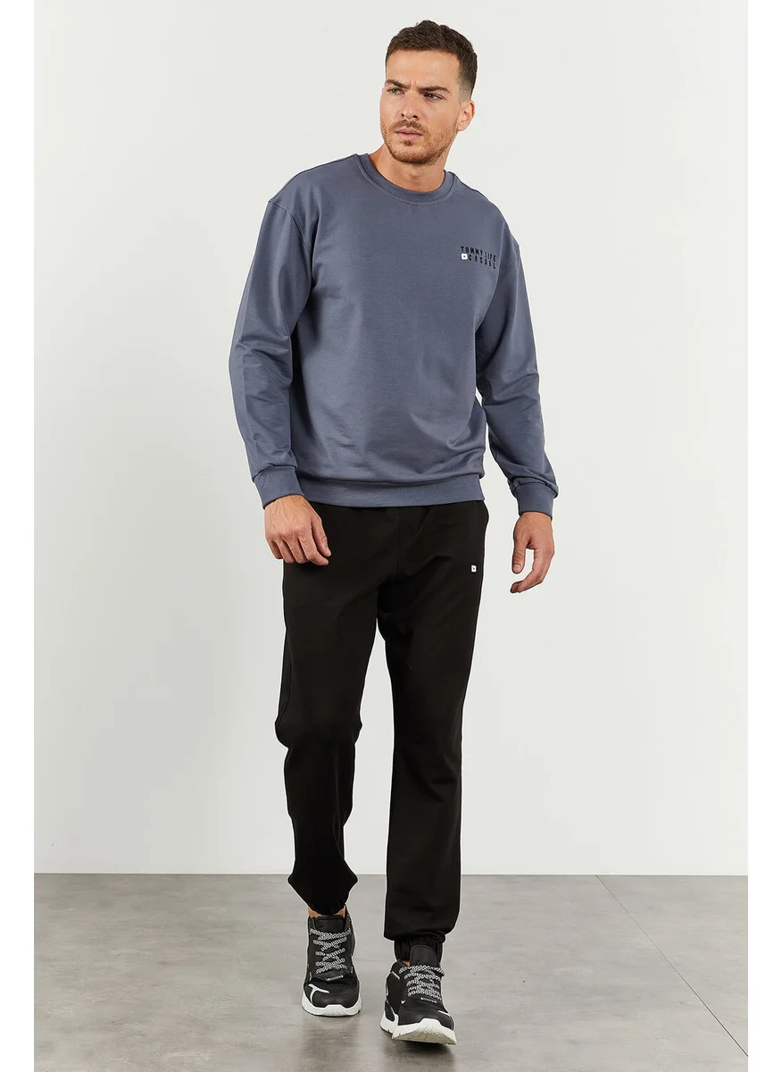 تومي لايف Petrol-Black Men's Casual O Neck Oversize Elastic Leg Tracksuit - 85120