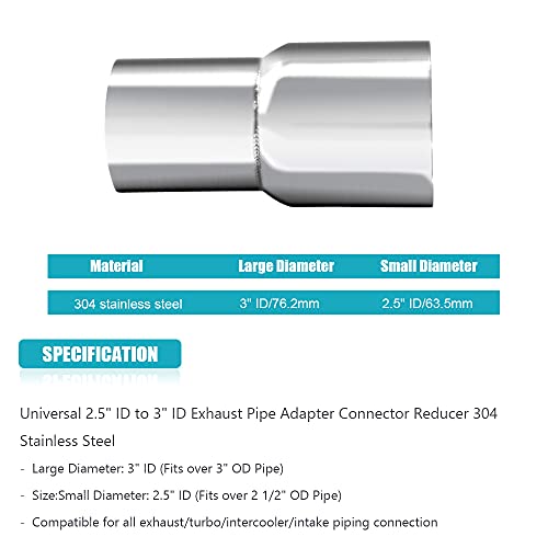 A ABIGAIL Universal 2.5" ID to 3" ID Exhaust Pipe Adapter Connector Reducer 304 Stainless Steel 2.5 Inch to 3.0 Inch 2 1/2” ID to 3.0” ID kit - Image 4