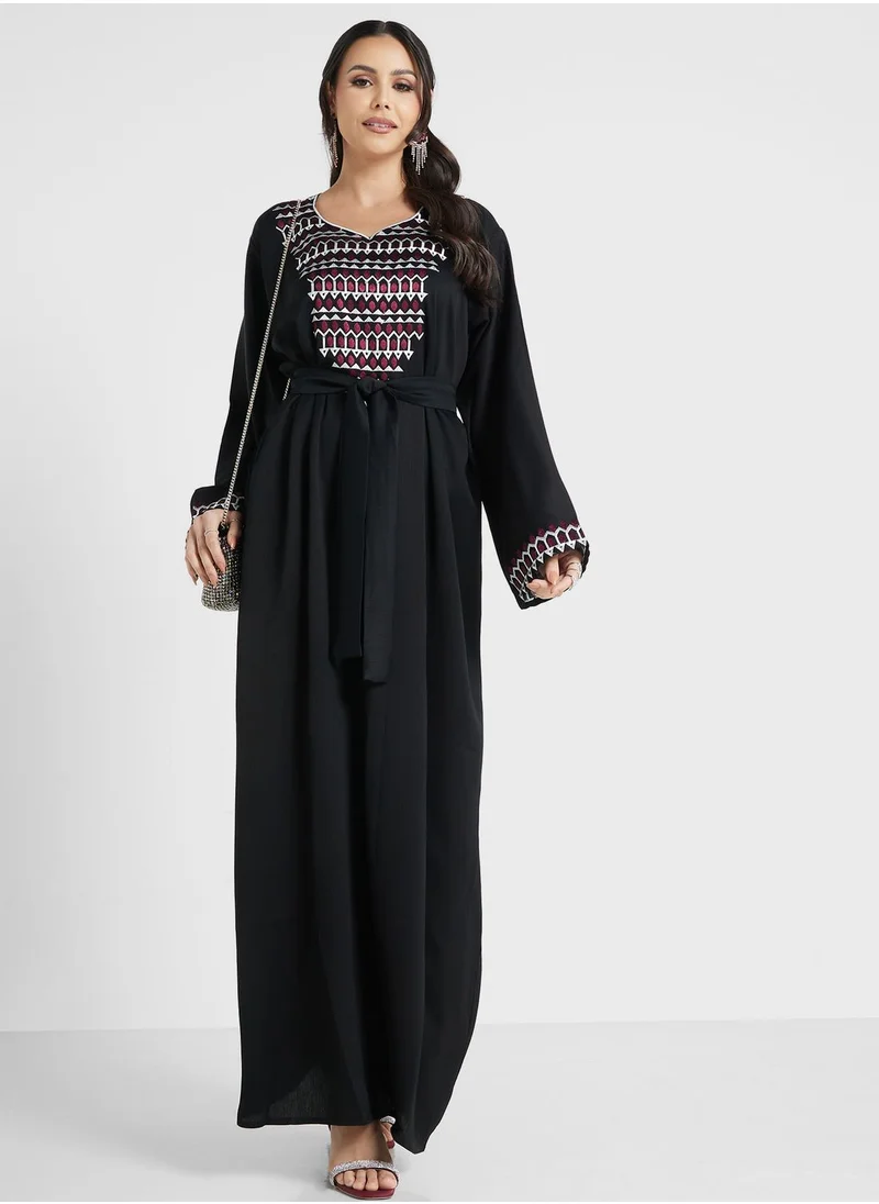hayas closet Embroidered Belted Jalabiya