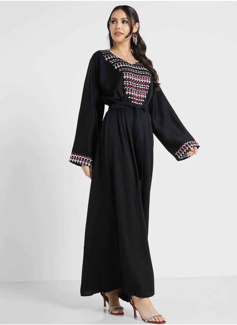 hayas closet Embroidered Belted Jalabiya