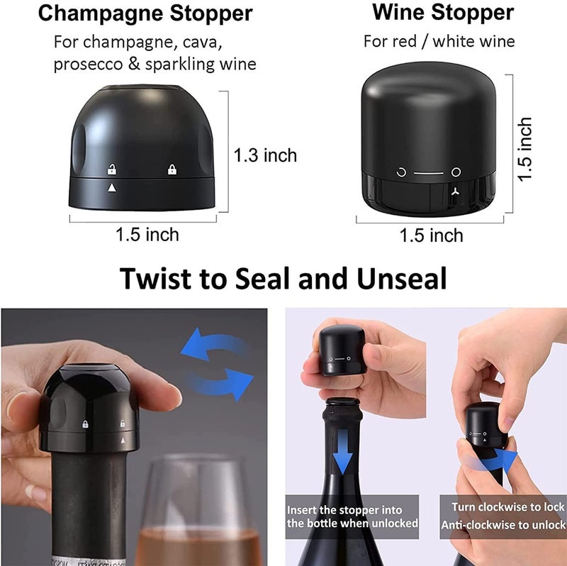 ARQIVO Wine Champagne Stopper Reusable Plastic SiliconeChampagne Wine Stopper Sealer Twist to Seal Bottle Down Without Leaking Both Pack of 4 - Image 2