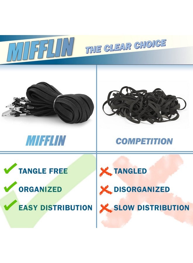 MIFFLIN-USA - Bulk Flat Lanyards w/Two Bulldog Clips - 39 Inch, Black, 50 PK - Comfortable Neck Straps for ID Badges + Convenient Hooks for Face Mask & Card Holders - Image 4
