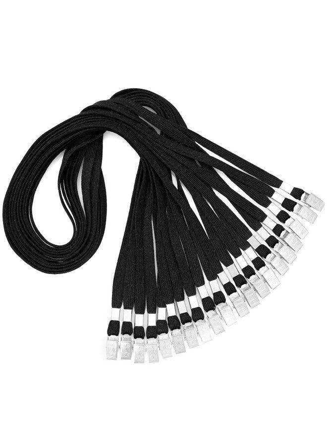 MIFFLIN-USA - Bulk Flat Lanyards w/Two Bulldog Clips - 39 Inch, Black, 50 PK - Comfortable Neck Straps for ID Badges + Convenient Hooks for Face Mask & Card Holders - Image 1