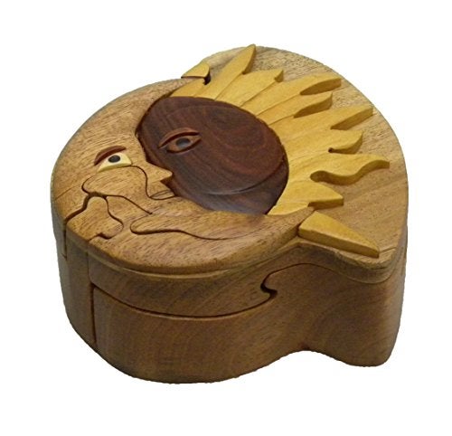 The Handcrafted Sun & Moon, Handcrafted Wood Puzzle Box with Secret Compartment, All Natural Intarsia Wood Art - Image 4