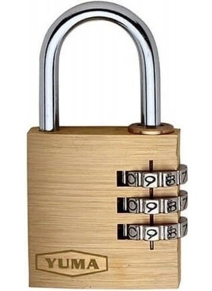Yuma Combination Brass Padlock 25 mm 3 Digits Duplex Gray 1 Piece  - Image 1