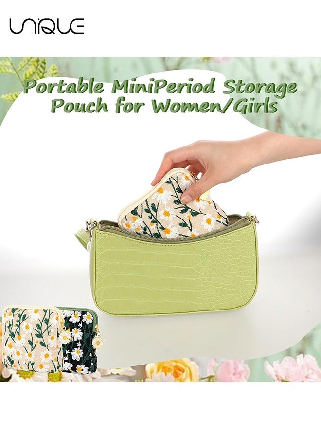 Unique 2 Pcs Daisies Sanitary Napkin Storage Bag, Embroidery Period Pad Pouch, Soft Cotton Period Holder Bag Menstrual Cup Pouches Nursing Pad Holder Tampon Bags with Zipper for Women Teen Girls - Image 4