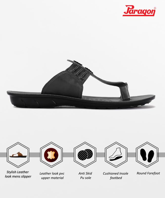 PARAGON PUK2230G Slippers for Men | Comfortable, Breathable & Durable Sandals with Soft Cushioned Footbed | Easy Wear Slip On | Ideal for Outdoor Use Black - Image 3