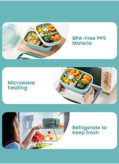 Perfii Multi-Layered Kids Lunch Box with Food Dividers for Easy Portioning, Microwave and Fridge Safe, BPA-Free, PP5 Material and Leak-Proof Silicone Seal  - Image 3