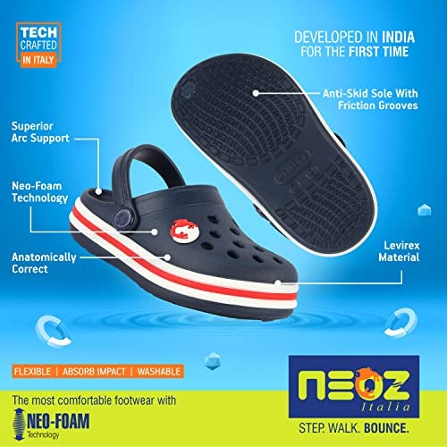 Neoz Casual Slingback Clogs for Kids with Soft Sole | Slip-On Breathable, Lightweight | Comfortable & Durable | Stylish Indoor & Outdoor Sandals Clogs for Kids, K-BEACH-NAVY-RED_13 - Image 3