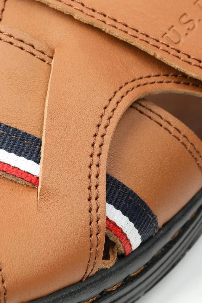 يو اس بولو اسن Dean Genuine Real Leather Tan Anatomical Sole Men's Slippers
