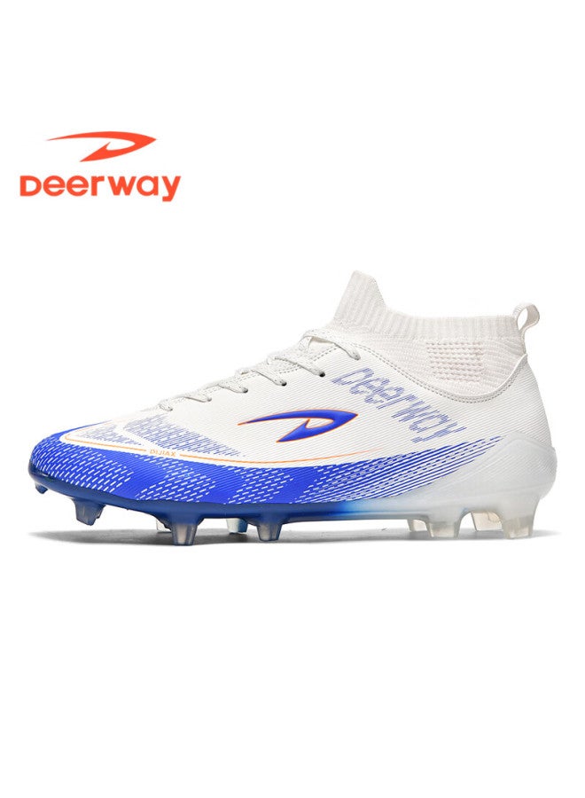 Deerway Youth Soccer Shoes Ag Studs Grass Field Non-slip Durable Training Match Shoes White Blue Ag Studs Size 39 - Image 1
