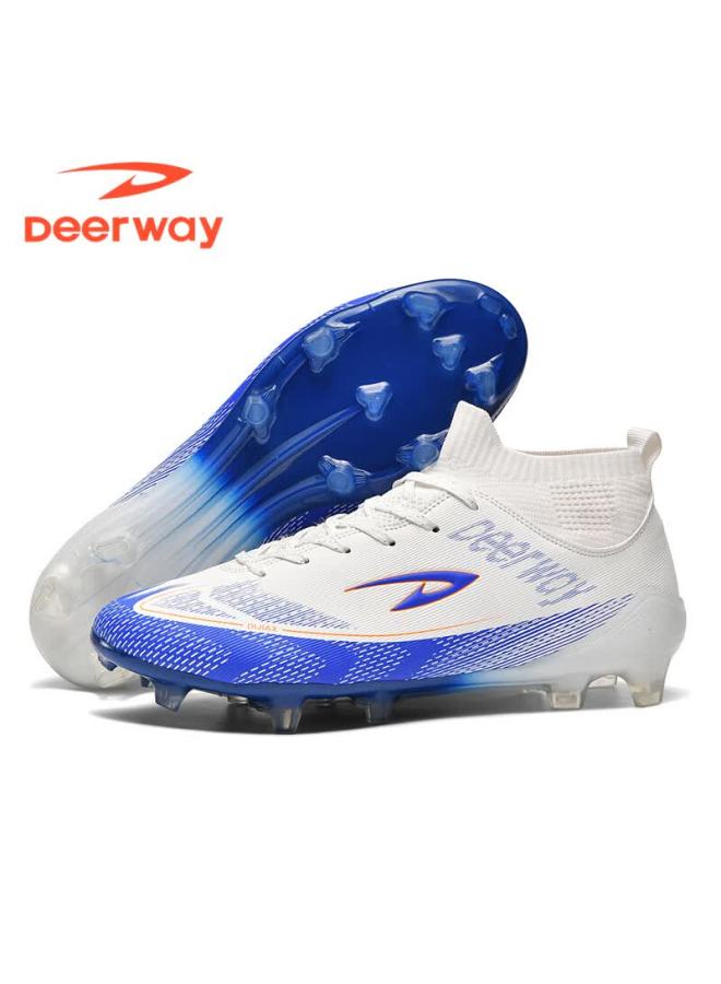 Deerway Youth Soccer Shoes Ag Studs Grass Field Non-slip Durable Training Match Shoes White Blue Ag Studs Size 39 - Image 3