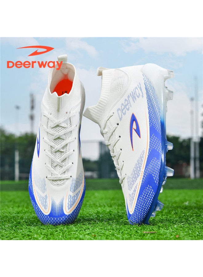 Deerway Youth Soccer Shoes Ag Studs Grass Field Non-slip Durable Training Match Shoes White Blue Ag Studs Size 39 - Image 5