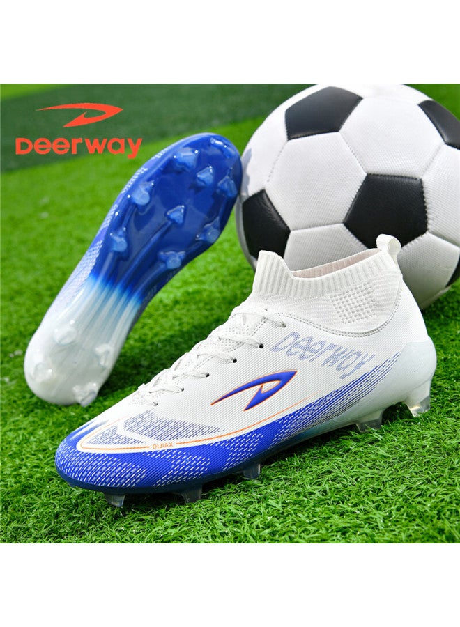 Deerway Youth Soccer Shoes Ag Studs Grass Field Non-slip Durable Training Match Shoes White Blue Ag Studs Size 39 - Image 4
