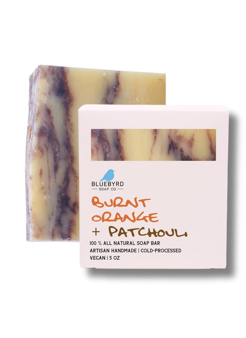 BLUEBYRD SOAP CO. BLUEBYRD Soap Burnt Orange Patchouli All Natural Soap Bar | 100% Essential Oil Bar Soap with Organic Natural Cleansing Ingredients | USA Vegan Body Wash Soap Bar for Women & Men (Burnt Orange) 