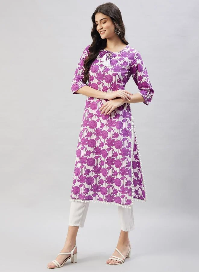 Winered Floral Print Straight Kurta