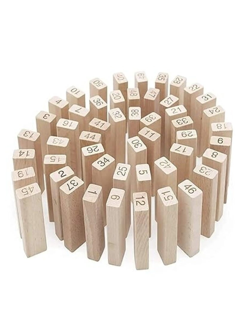 null - 54 Pcs Wooden Blocks 4 Dices Zenga Numbered Building Bricks Stacking Classic Traditional Toppling Tumbling Tower Game Kid Gift - Challenging Maths (Big Size) Puzzle Dice Wooden - Image 1
