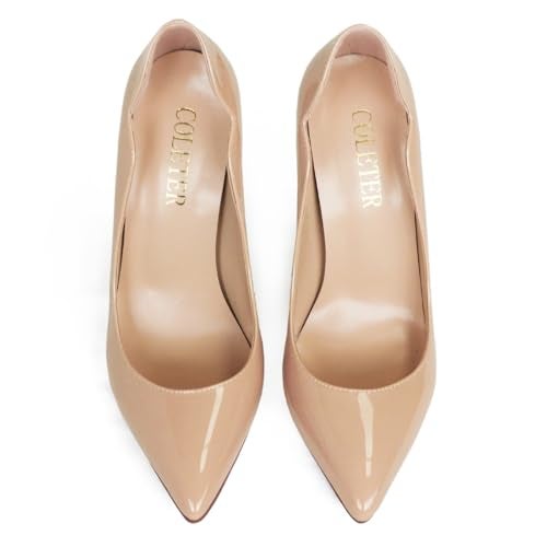 COLETER High Heels for Women, 4.72 inch/12cm Pointed Toe Dress Shoes Stiletto Heels Evening Party Pumps Natural 7 US - Image 5