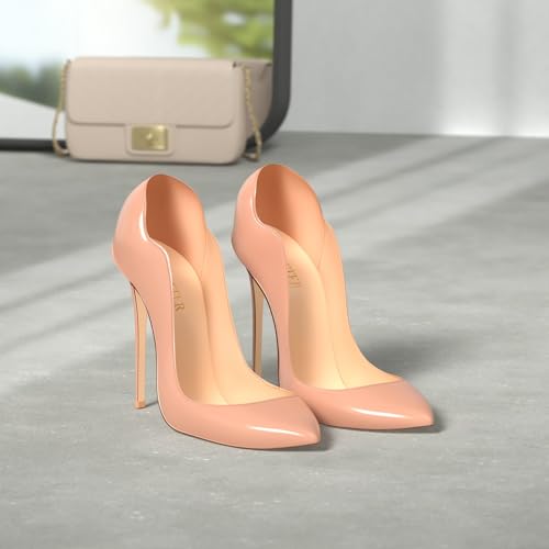 COLETER High Heels for Women, 4.72 inch/12cm Pointed Toe Dress Shoes Stiletto Heels Evening Party Pumps Natural 7 US - Image 2