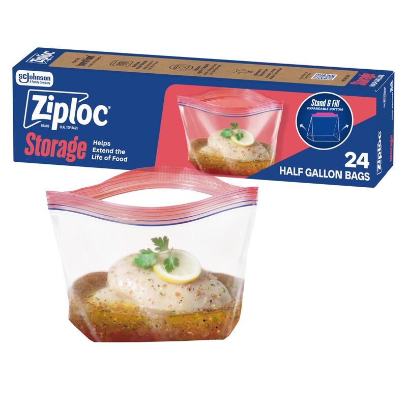 Ziploc Half Gallon Marinade Food Storage Bags for Meal Prep Easy Open and Close 24 Count Packaging May Vary - Image 1