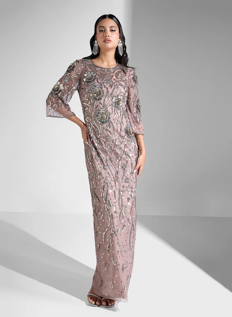 ادريانا بابيل Embellished Short Sleeves Maxi Dress